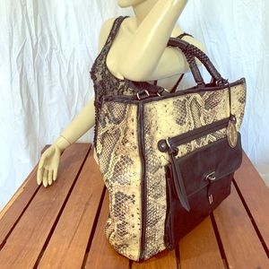 ELIE TAHARI Snake Print and Black Leather Trim